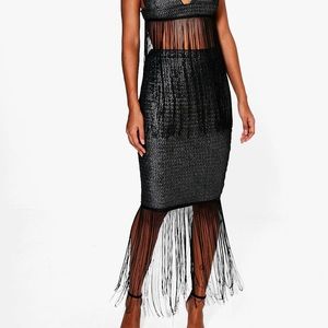 BooHoo Metallic Tassle Longline midi skirt - Black